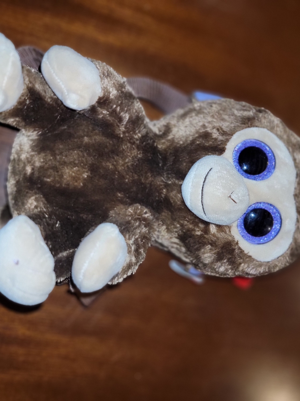 Ty Beanie Boo Plush Coconut The Monkey Backpack in Brown with Purple Eyes